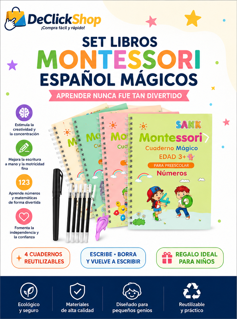 Set de Libros Montessori Mágicos Reutilizables en Español para Niños
