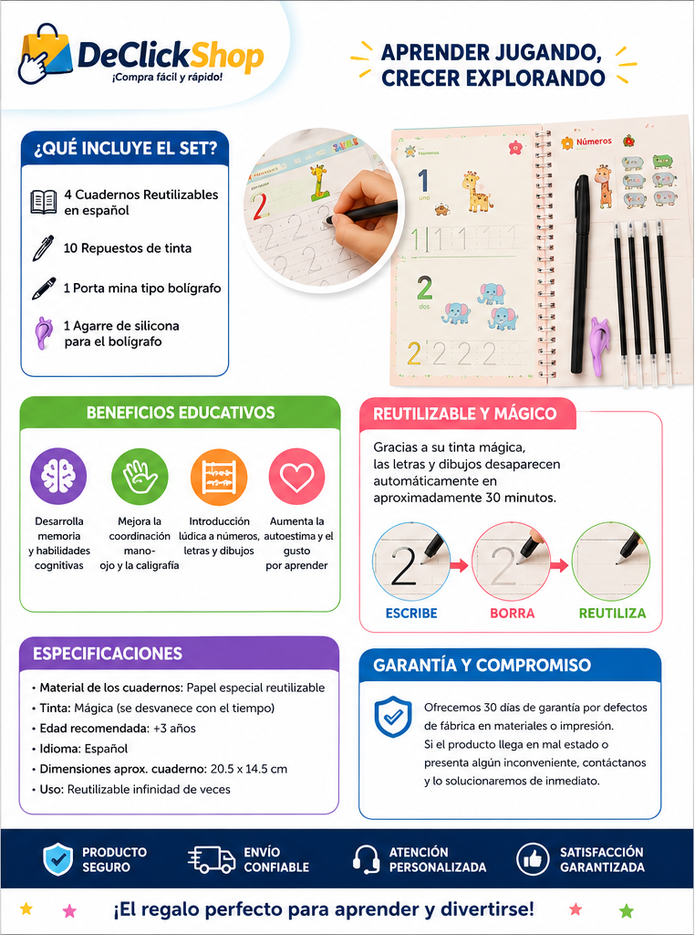 Set de Libros Montessori Mágicos Reutilizables en Español para Niños
