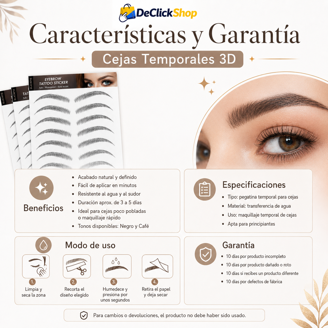 Cejas Temporales 3D de Transferencia al Agua – Efecto Natural