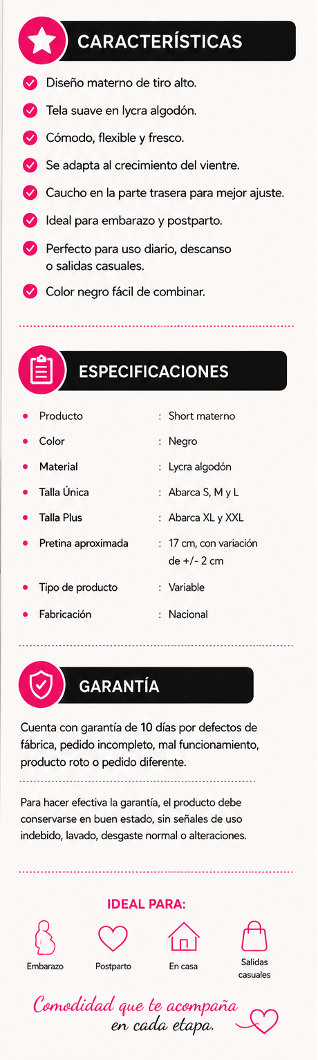 Short Materno Negro de Alta Cintura – Cómodo y Elástico para Embarazo