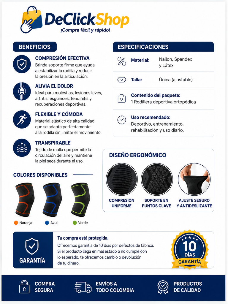 Rodillera Deportiva de Compresión 3D – Soporte, Ajuste y Comodidad