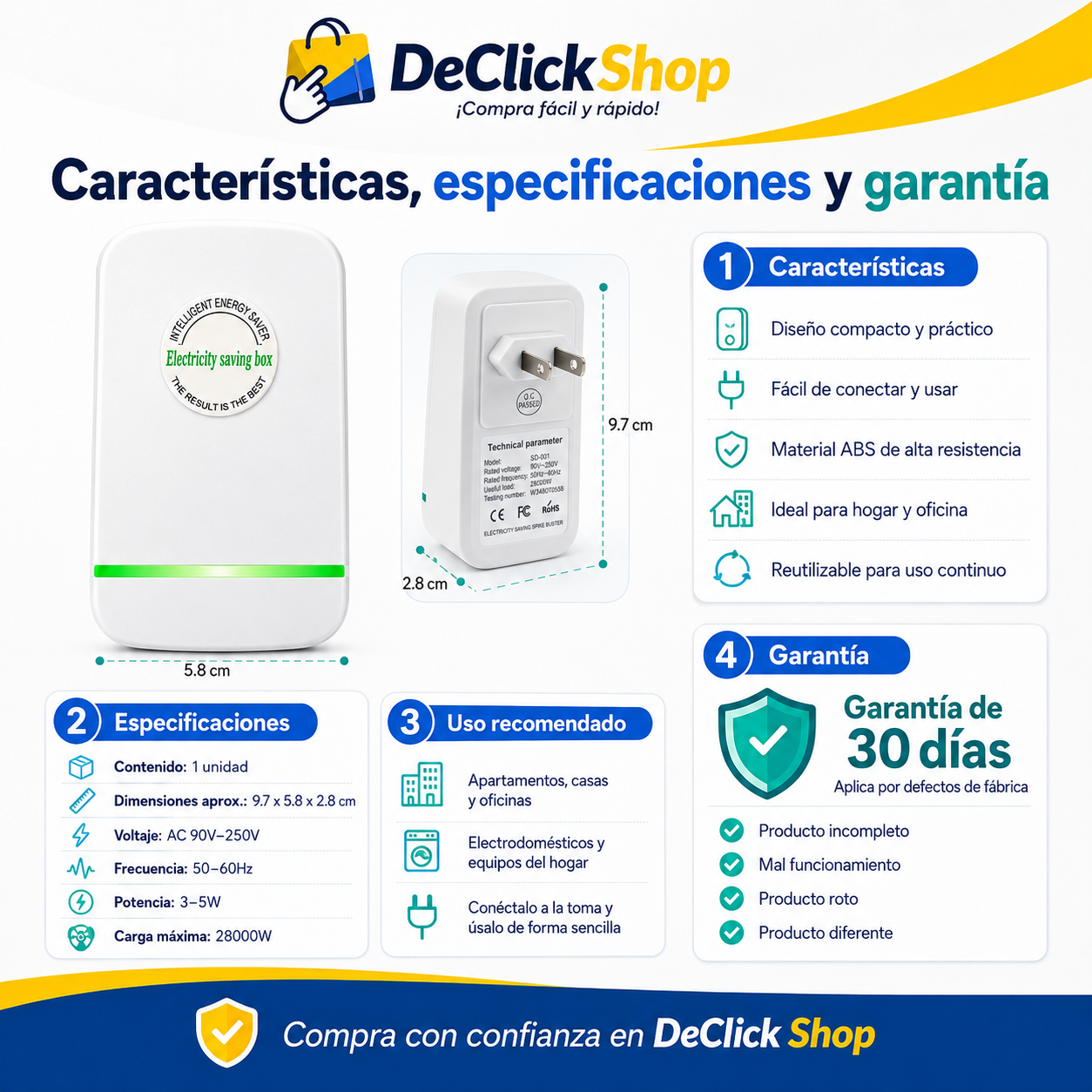 Ahorrador de Energía Eléctrico para Hogar y Oficina