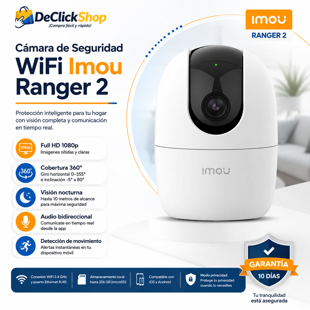 Cámara de Seguridad WiFi Imou Ranger 2 Full HD 1080p con Visión Nocturna y Audio Bidireccional