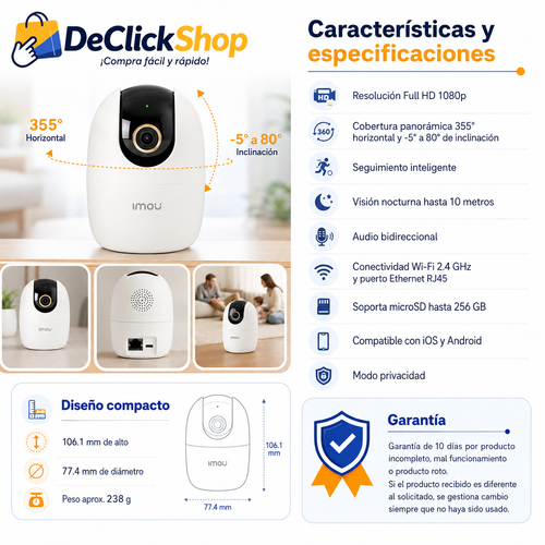 Cámara de Seguridad WiFi Imou Ranger 2 Full HD 1080p con Visión Nocturna y Audio Bidireccional