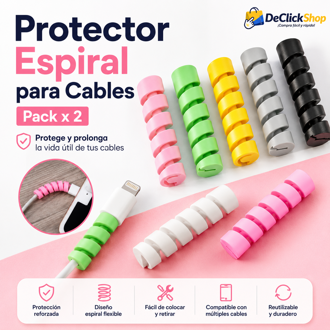Pack x2 Protectores Espirales Antíquiebre para Cables
