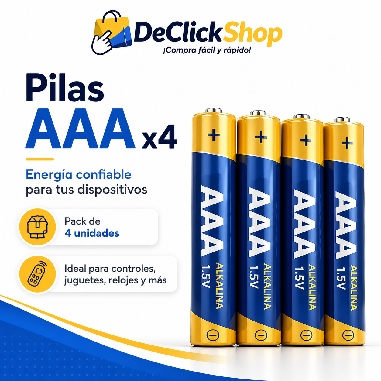 Pack de 4 Pilas AAA – Energía Práctica para Controles, Juguetes y Más