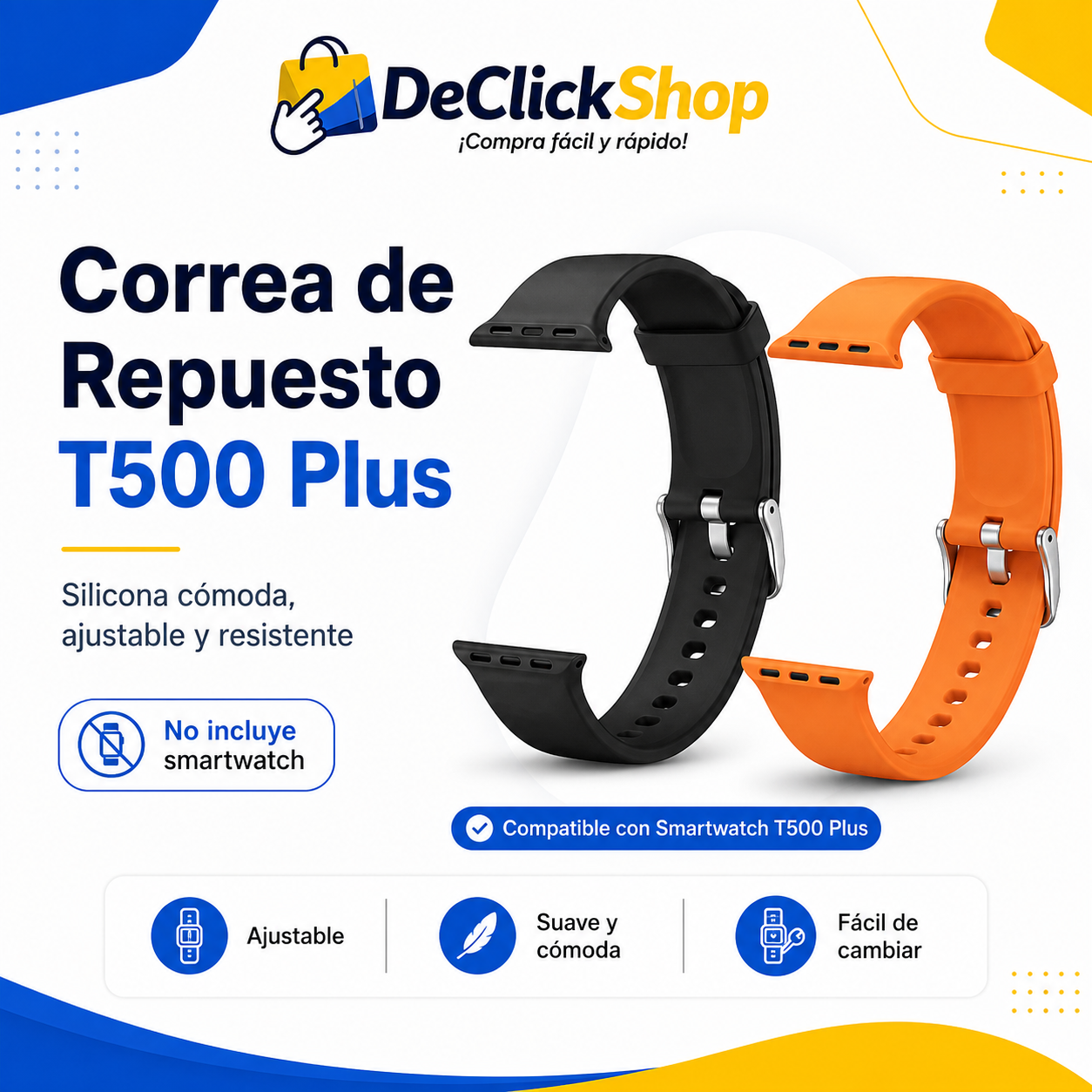 Correa de Repuesto en Silicona para Smartwatch T500 Plus – Cómoda y Ajustable