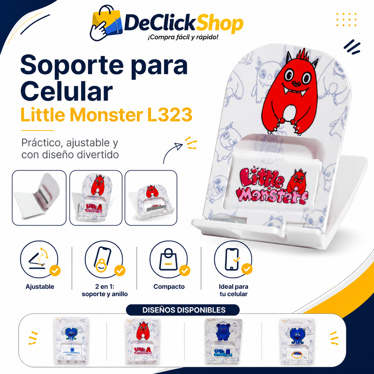 Soporte Ajustable para Celular Little Monster L323 – Diseño 2 en 1