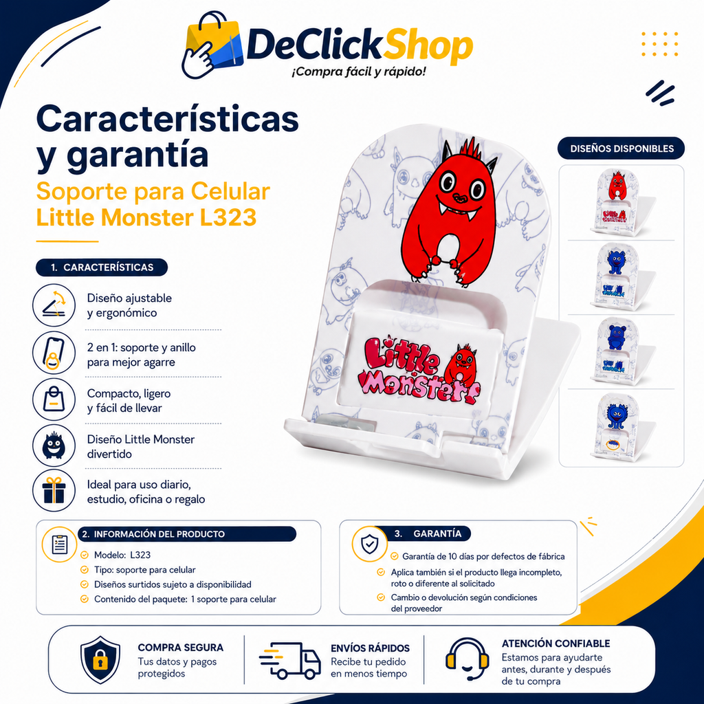 Soporte Ajustable para Celular Little Monster L323 – Diseño 2 en 1