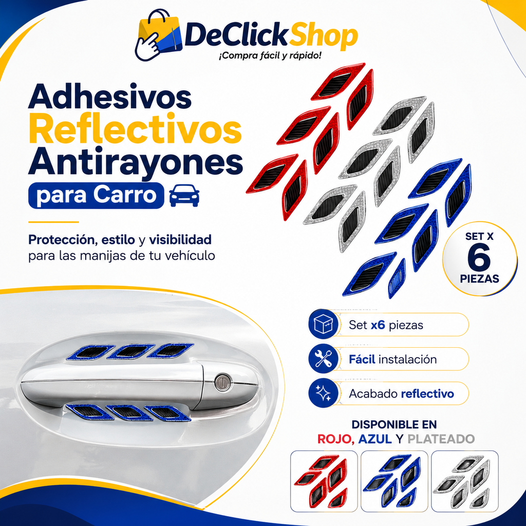 Set de 6 Adhesivos Reflectivos Antirayones para Manijas de Carro