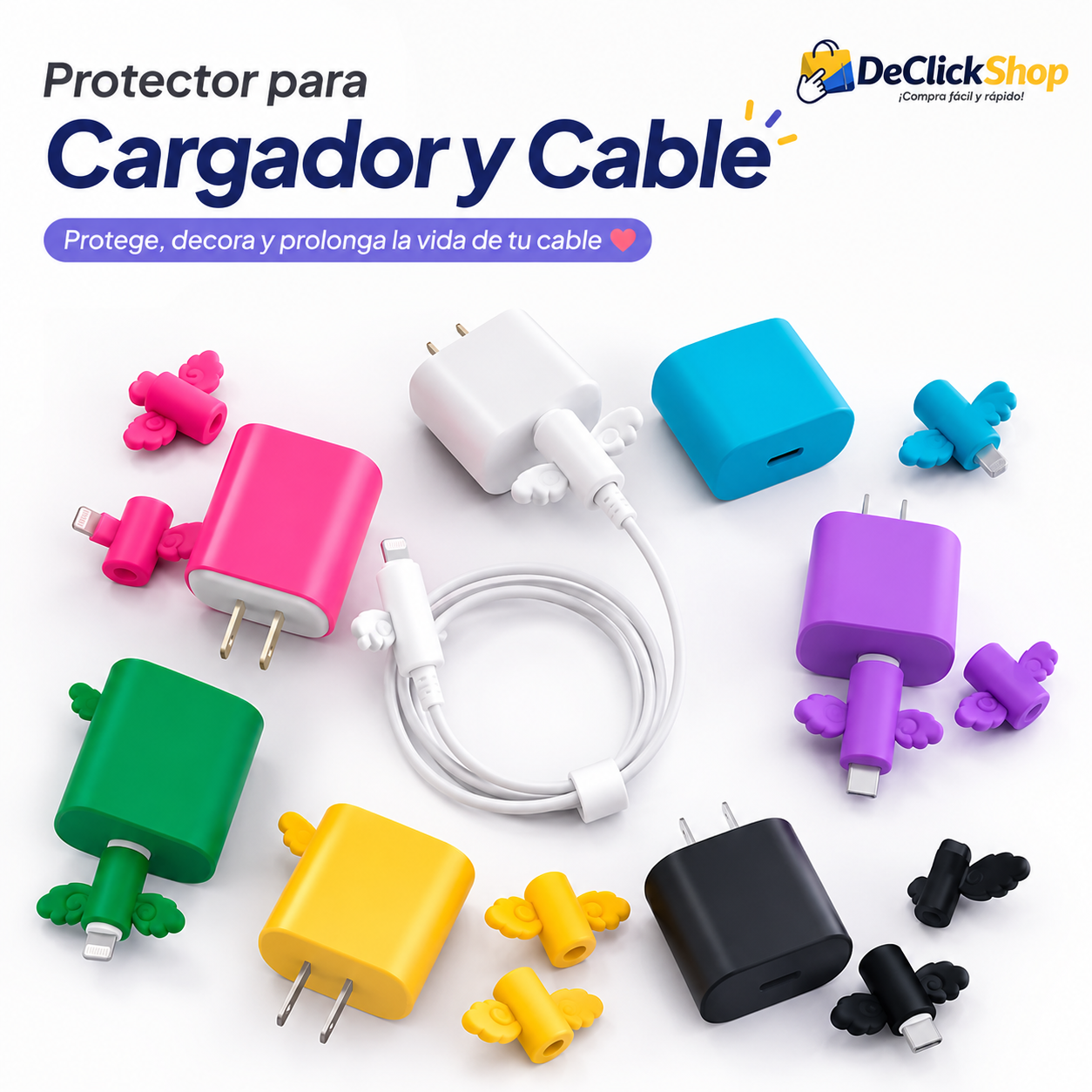 Kit Protector Decorativo para Cargador y Cable con Diseño de Alas