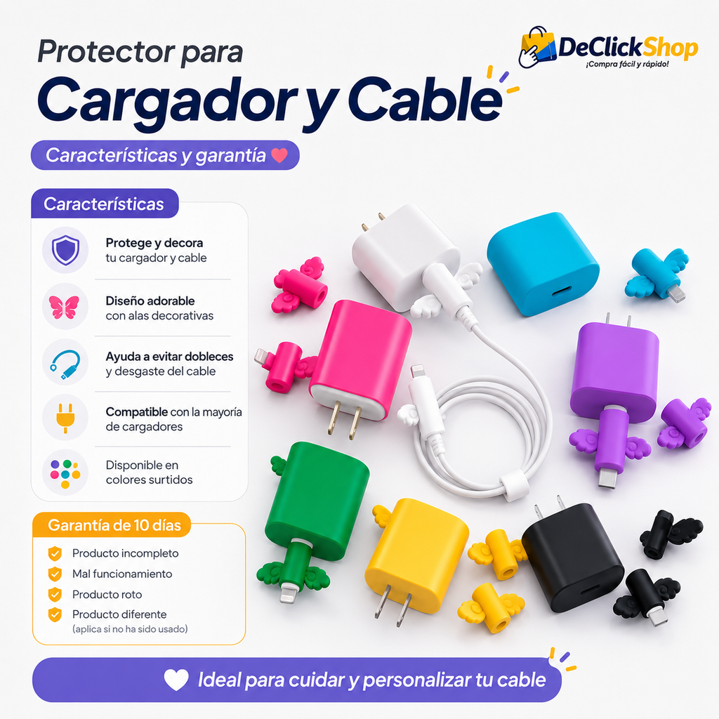 Kit Protector Decorativo para Cargador y Cable con Diseño de Alas
