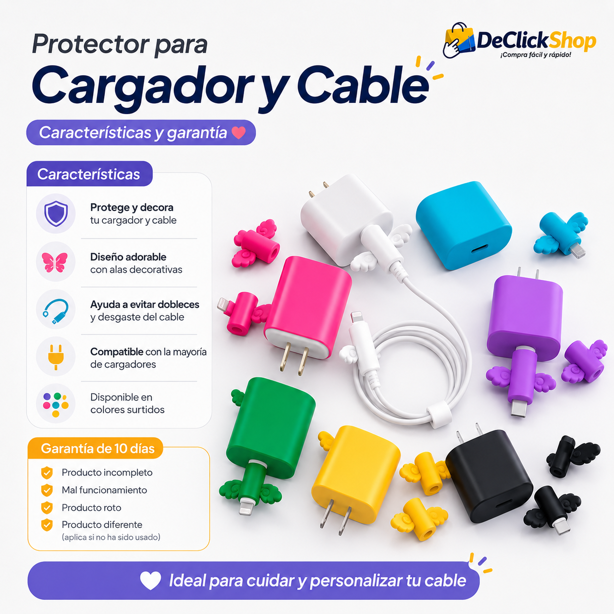 Kit Protector Decorativo para Cargador y Cable con Diseño de Alas