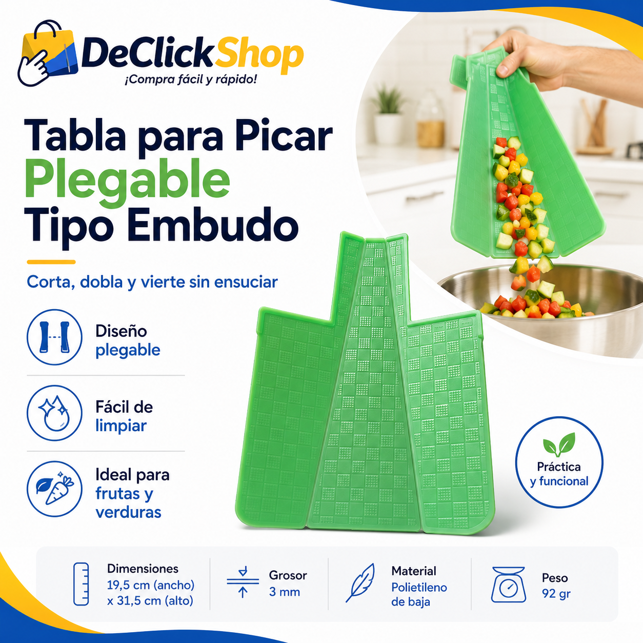 Tabla de Picar Plegable 3 en 1 con Embudo Vertedor