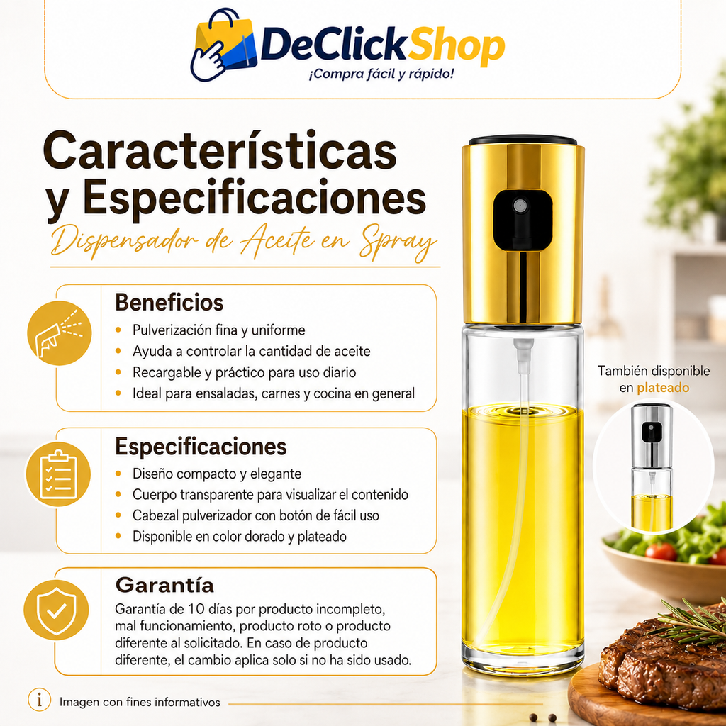 Dispensador de Aceite en Spray Recargable para Cocina