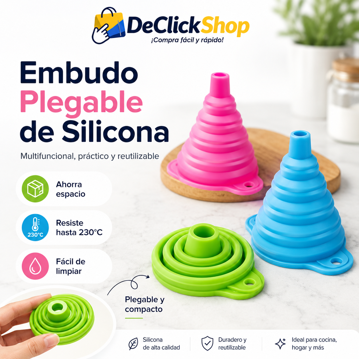 Embudo Plegable de Silicona Multifuncional – Compacto, Reutilizable y Resistente al Calor