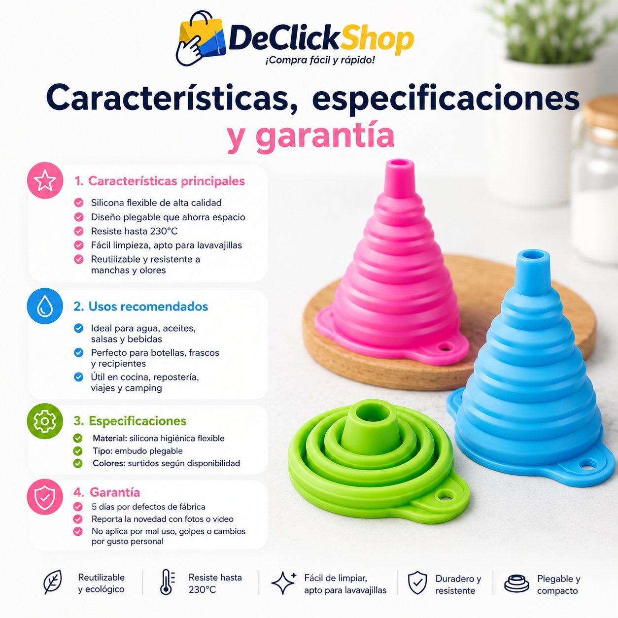 Embudo Plegable de Silicona Multifuncional – Compacto, Reutilizable y Resistente al Calor