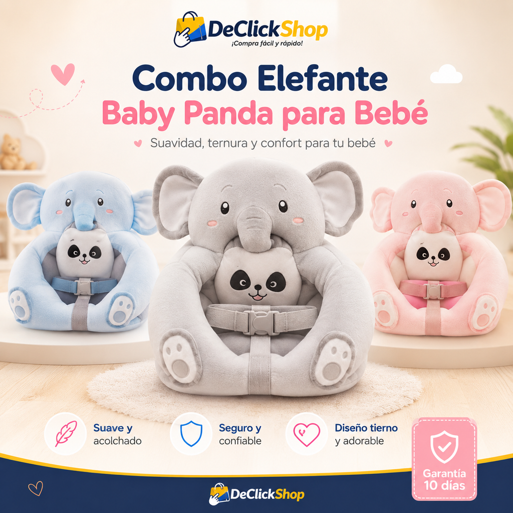 Combo Elefante Baby Panda para Bebé – Silla Acolchada con Diseño Tierno