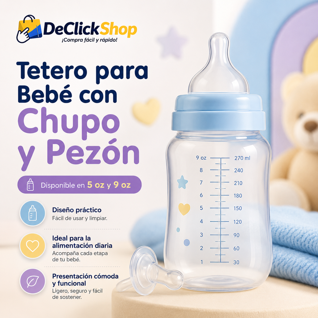 Tetero para Bebé con Chupo y Pezón – Disponible en 5 oz y 9 oz