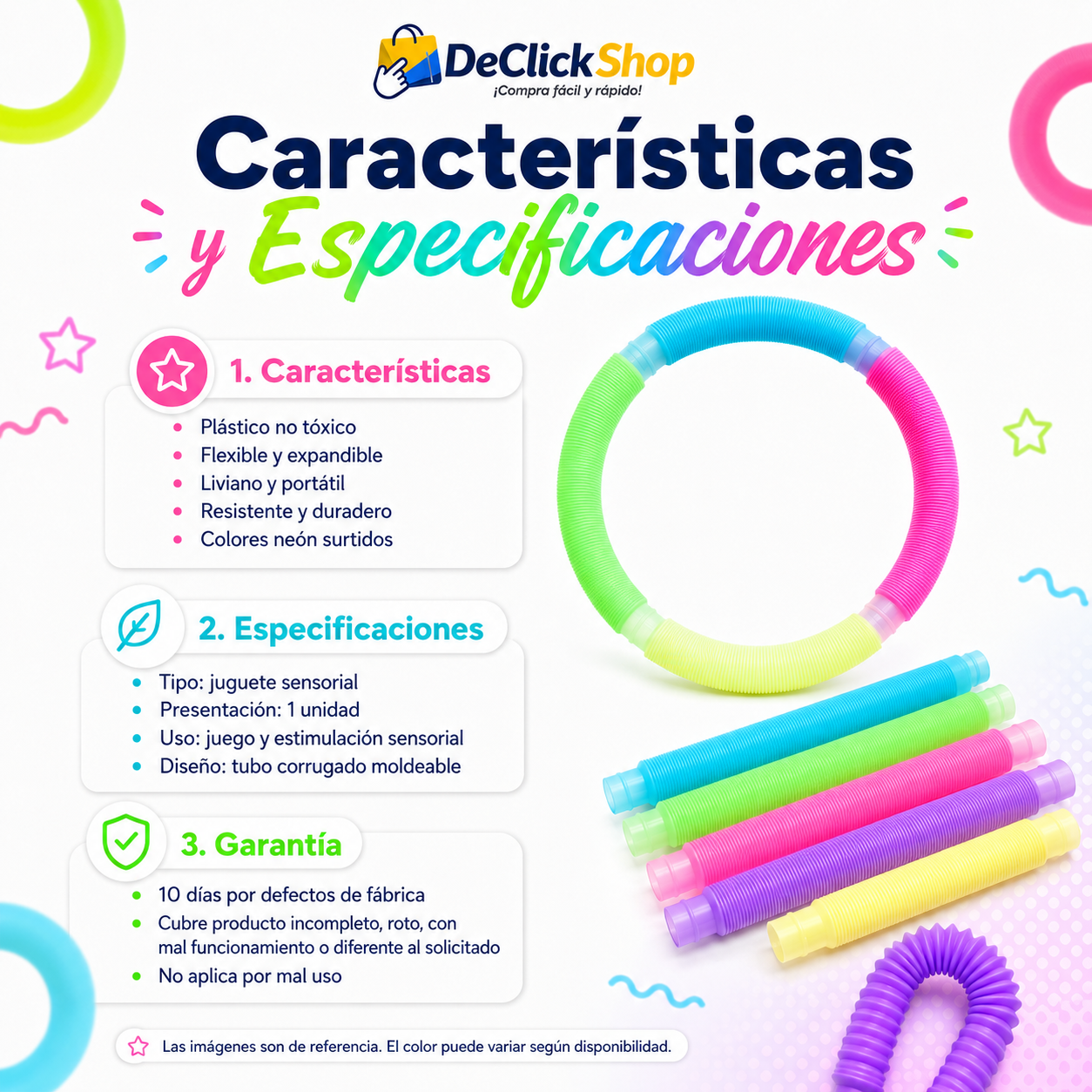 Tubo Pop It Neon Flexible – Juguete Sensorial Antiestrés