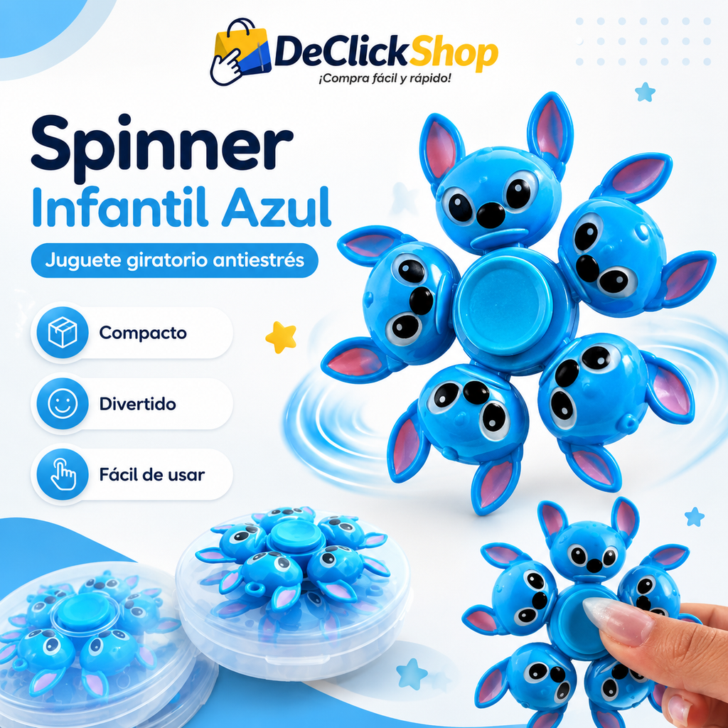 Spinner Infantil Azul Antiestrés con Diseño de Personaje Tierno V617