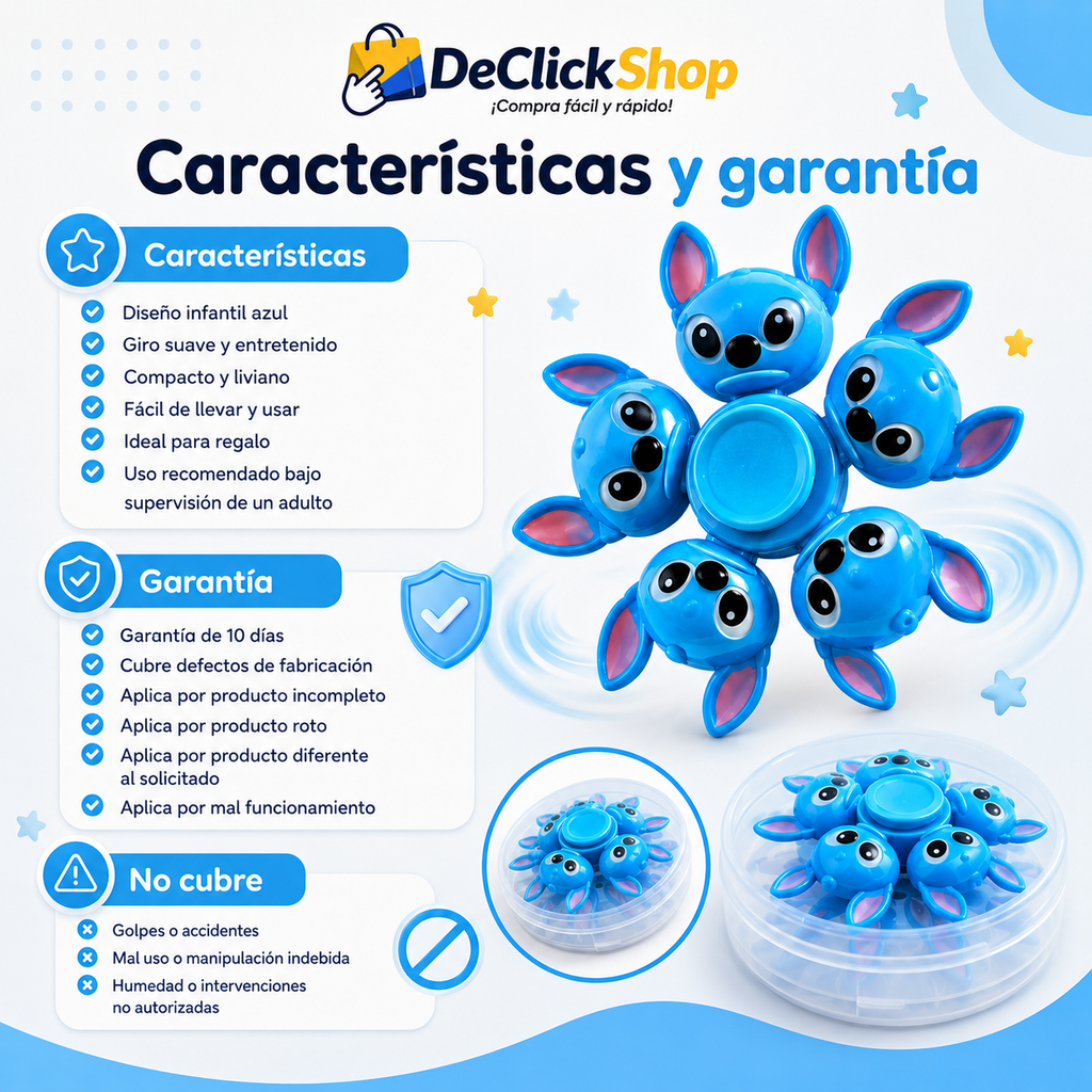 Spinner Infantil Azul Antiestrés con Diseño de Personaje Tierno V617