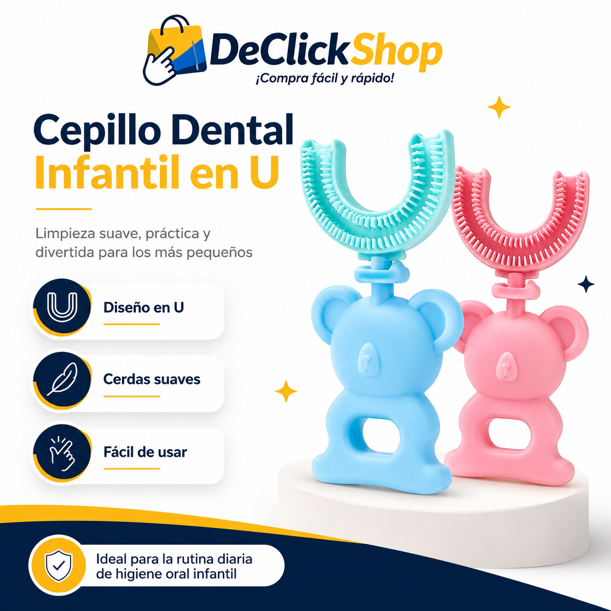 Cepillo Dental Infantil en U con Mango de Osito – Limpieza Suave para Niños