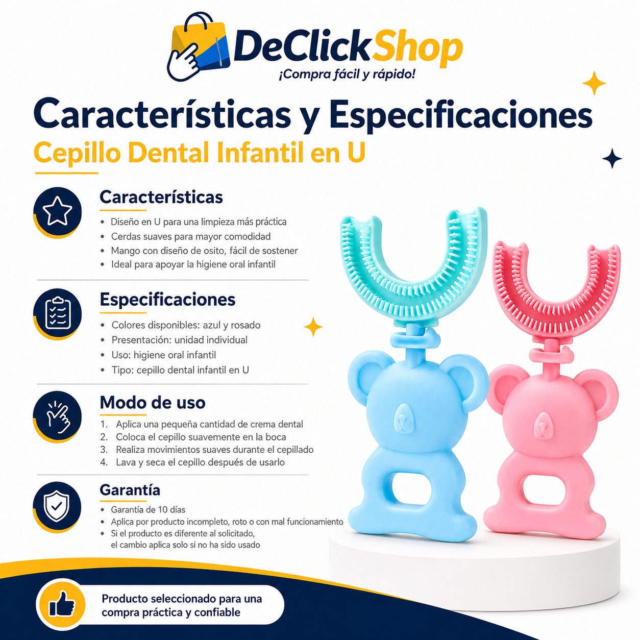 Cepillo Dental Infantil en U con Mango de Osito – Limpieza Suave para Niños