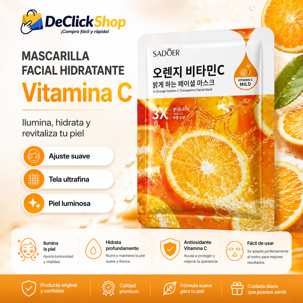 Mascarilla Facial Hidratante SADOER con Vitamina C – Ilumina, Suaviza y Revitaliza