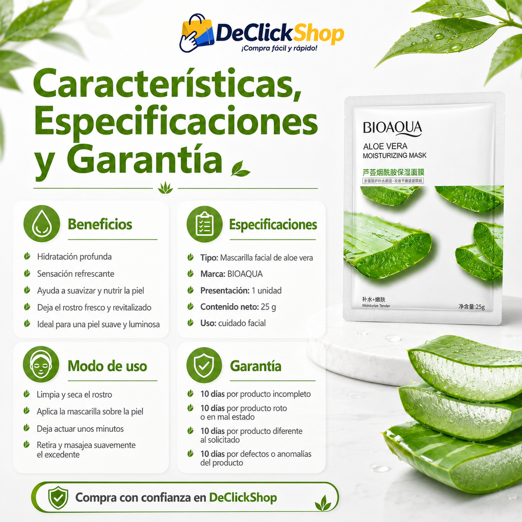 Mascarilla Facial Hidratante de Aloe Vera BIOAQUA – 25 g