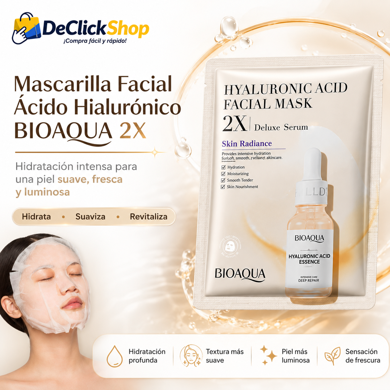 Mascarilla Facial con Ácido Hialurónico BIOAQUA 2X