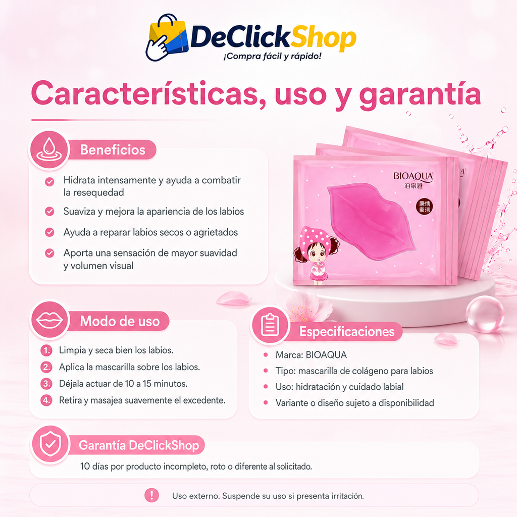 Mascarilla Hidratante de Colágeno para Labios BIOAQUA – Suavidad y Cuidado Intensivo