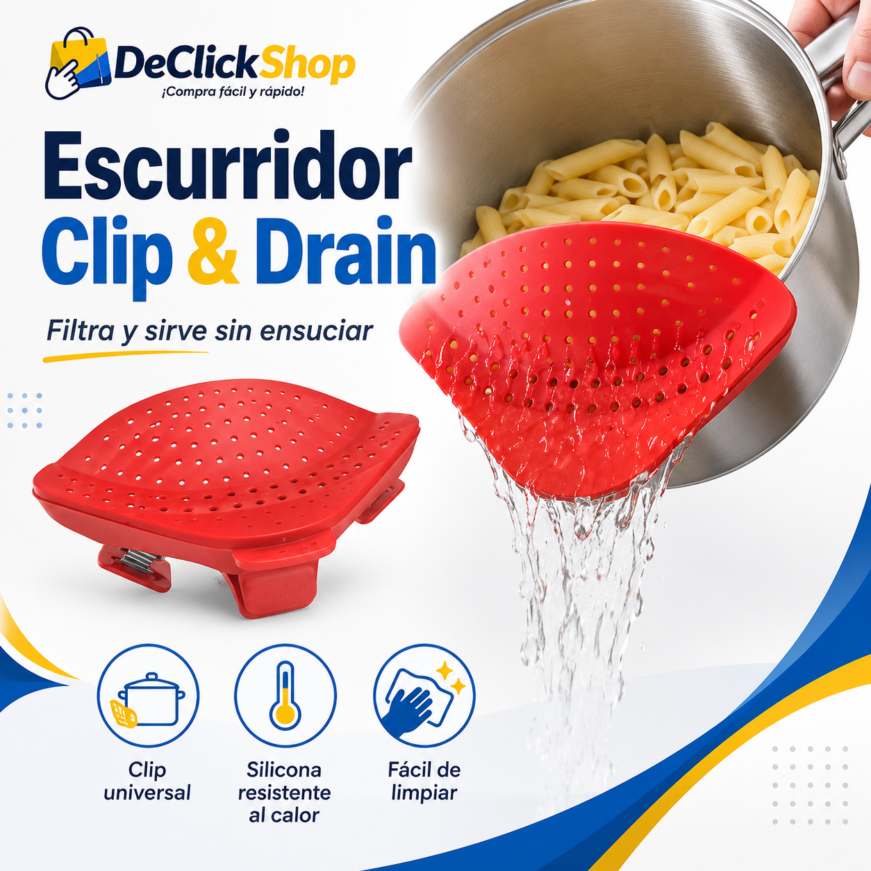 Escurridor Universal Clip & Drain para Ollas y Sartenes