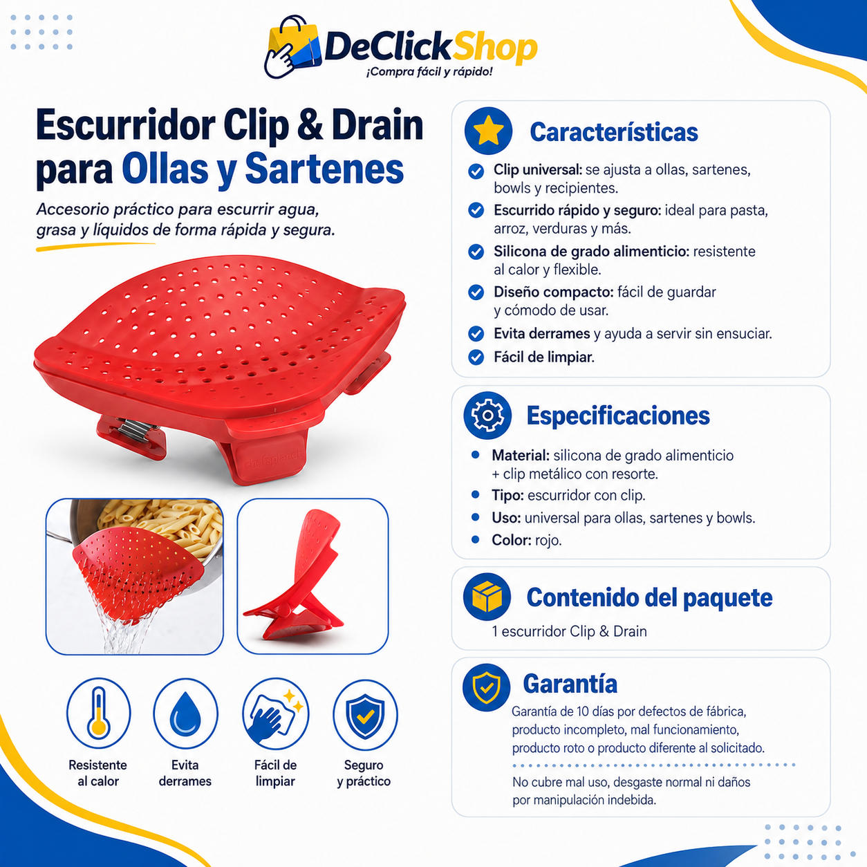 Escurridor Universal Clip & Drain para Ollas y Sartenes