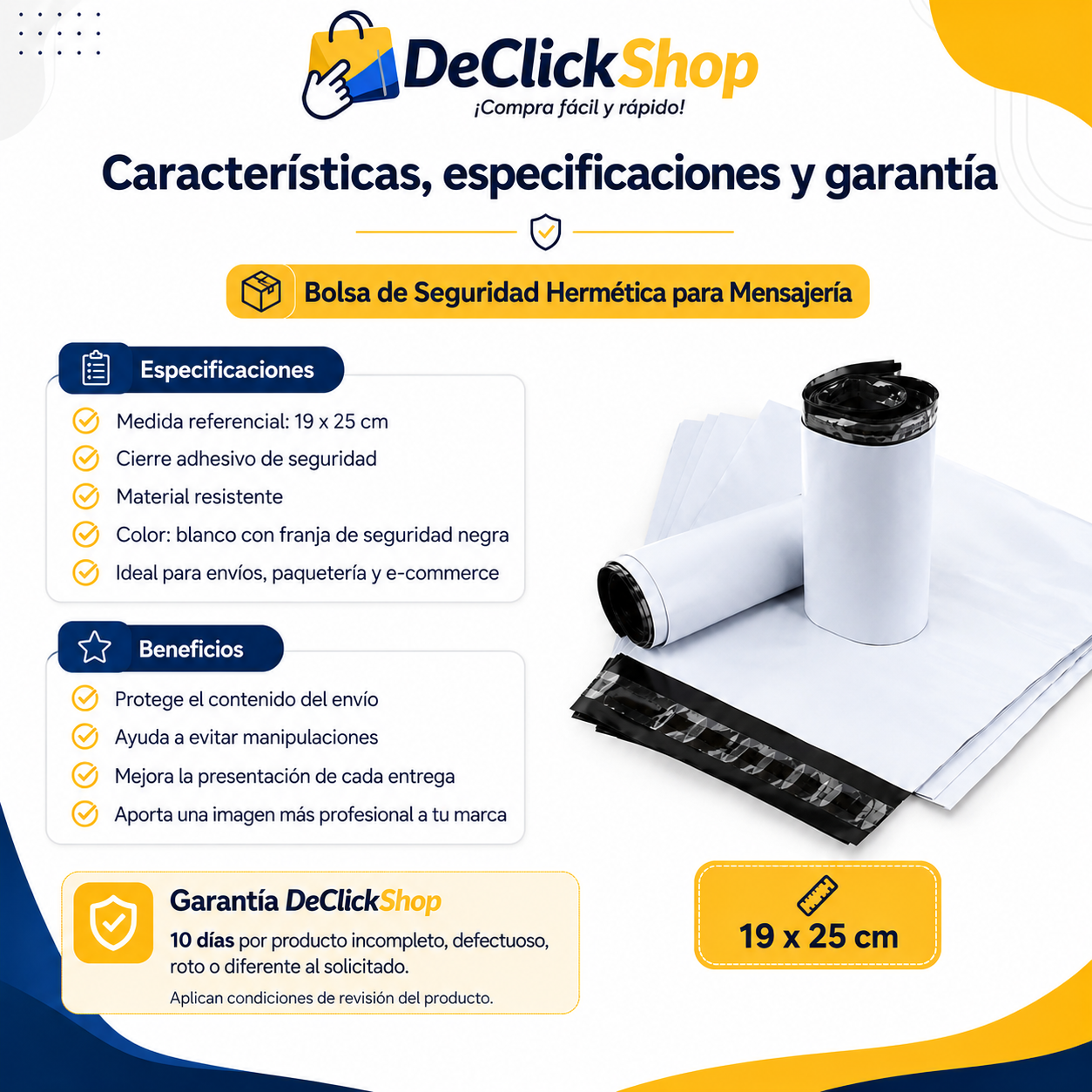 Bolsa de Seguridad Hermética para Mensajería 19 x 25 cm - Pack x100 unidades
