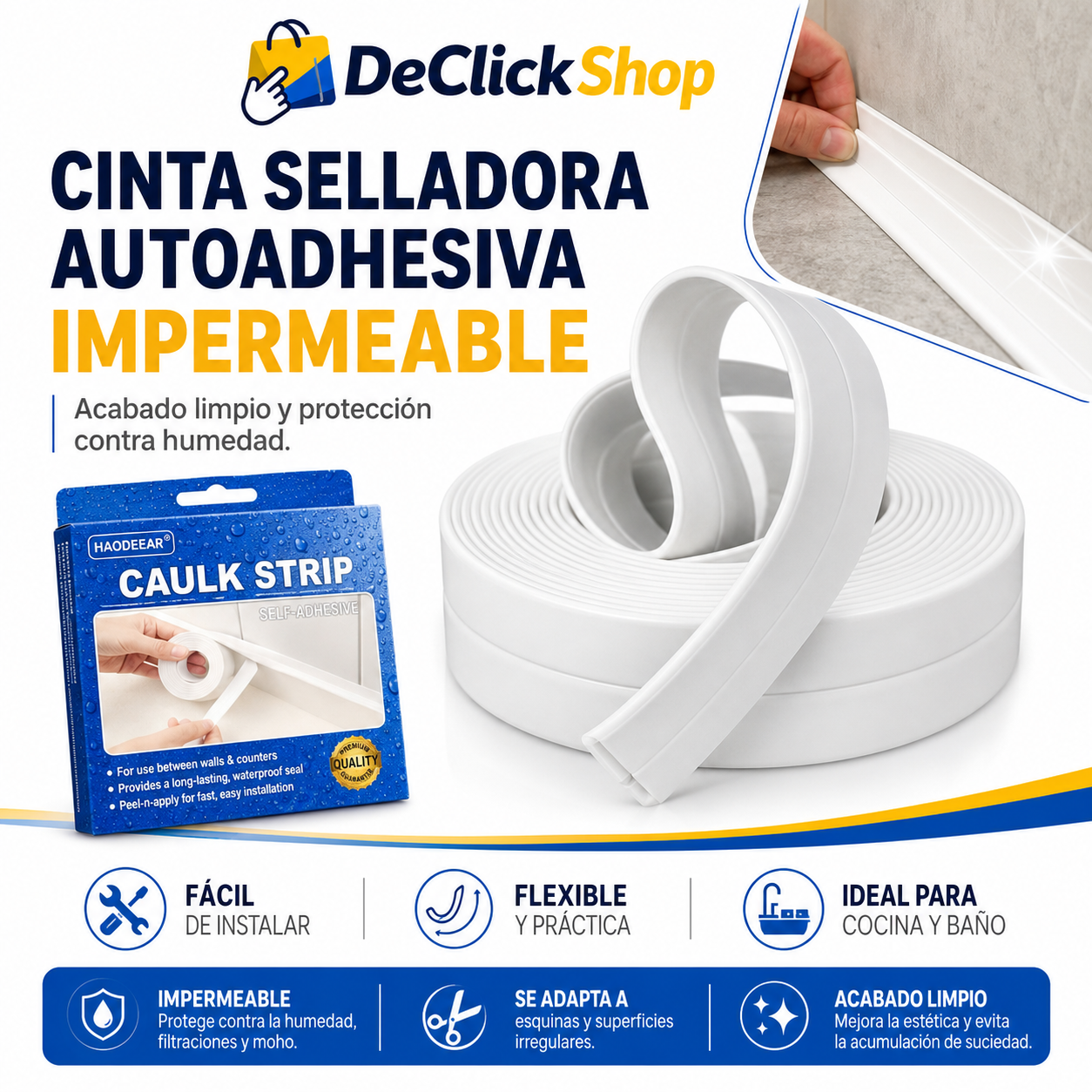 Cinta Selladora Autoadhesiva Impermeable para Cocina y Baño