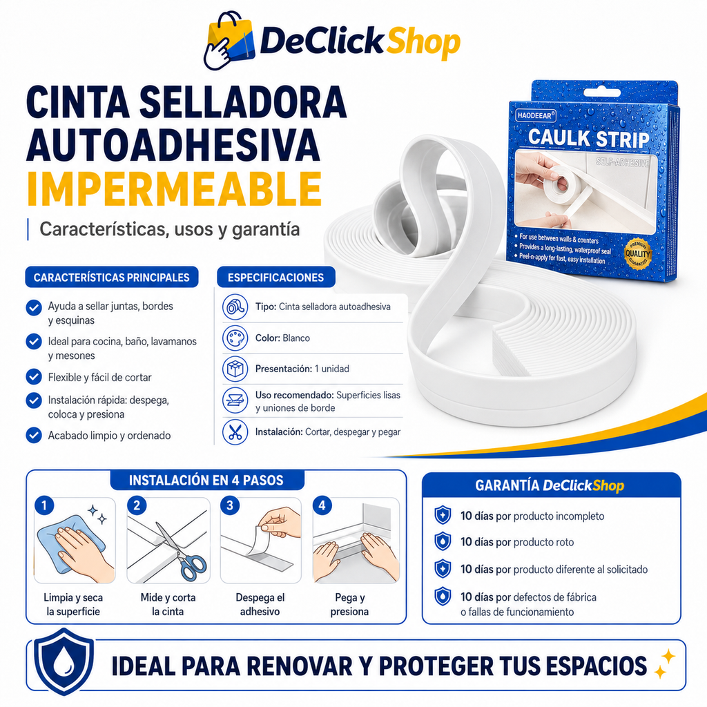 Cinta Selladora Autoadhesiva Impermeable para Cocina y Baño