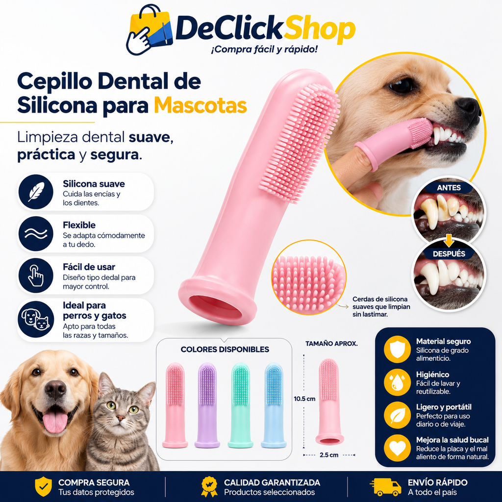 Cepillo Dental de Silicona para Mascotas – Limpieza Suave para Perros y Gatos