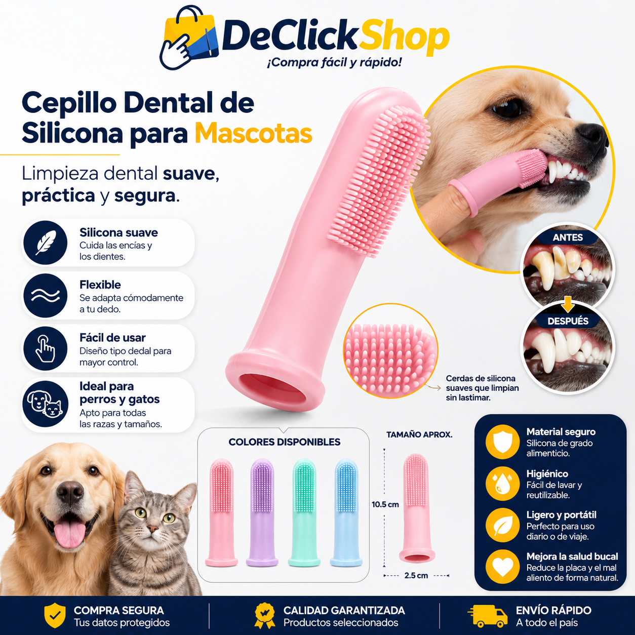 Cepillo Dental de Silicona para Mascotas – Limpieza Suave para Perros y Gatos