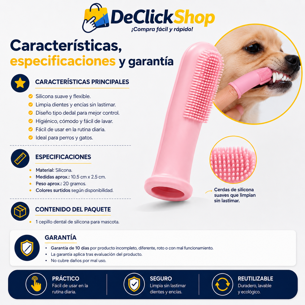 Cepillo Dental de Silicona para Mascotas – Limpieza Suave para Perros y Gatos