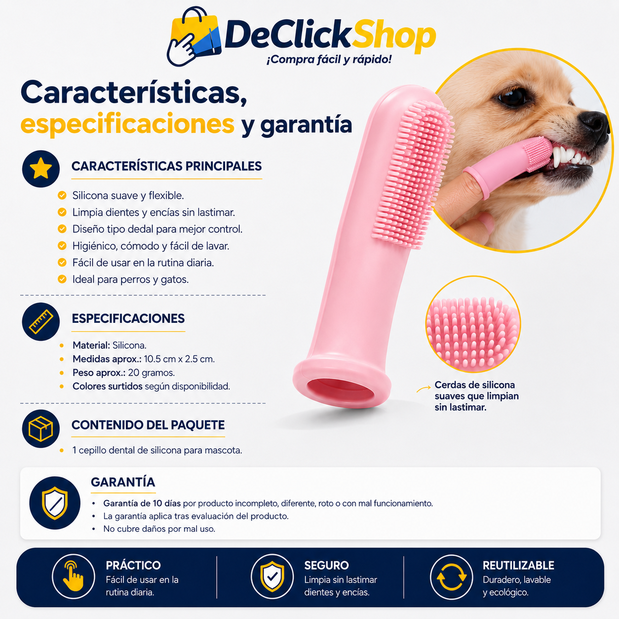 Cepillo Dental de Silicona para Mascotas – Limpieza Suave para Perros y Gatos