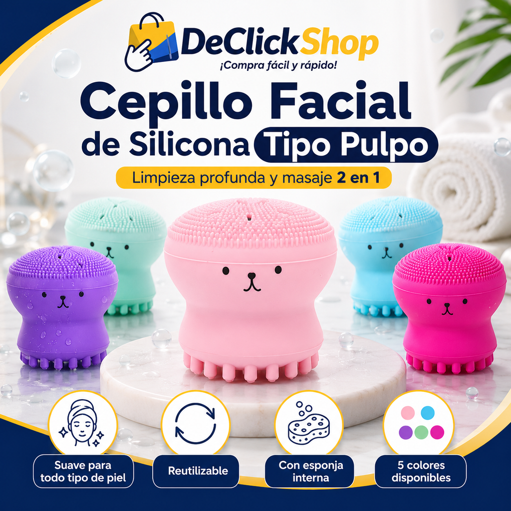 Cepillo Facial de Silicona Tipo Pulpo 2 en 1 con Esponja Interna