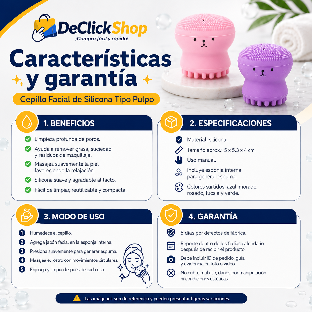 Cepillo Facial de Silicona Tipo Pulpo 2 en 1 con Esponja Interna