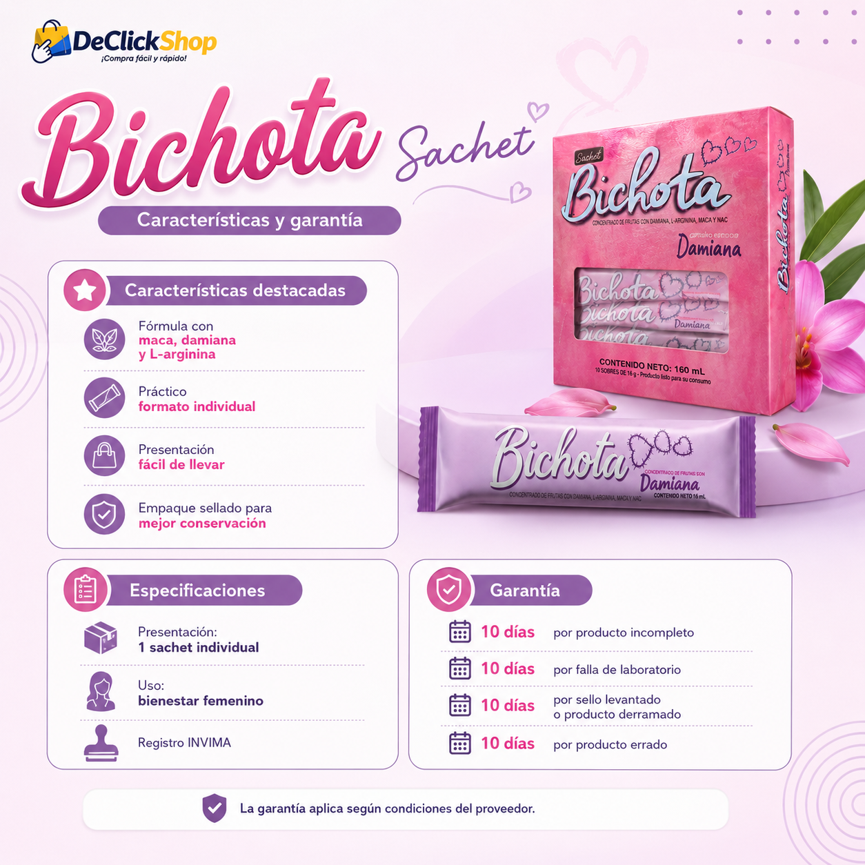 Bichota Sachet de Bienestar Femenino con Maca, Damiana y L-Arginina – 16 ml