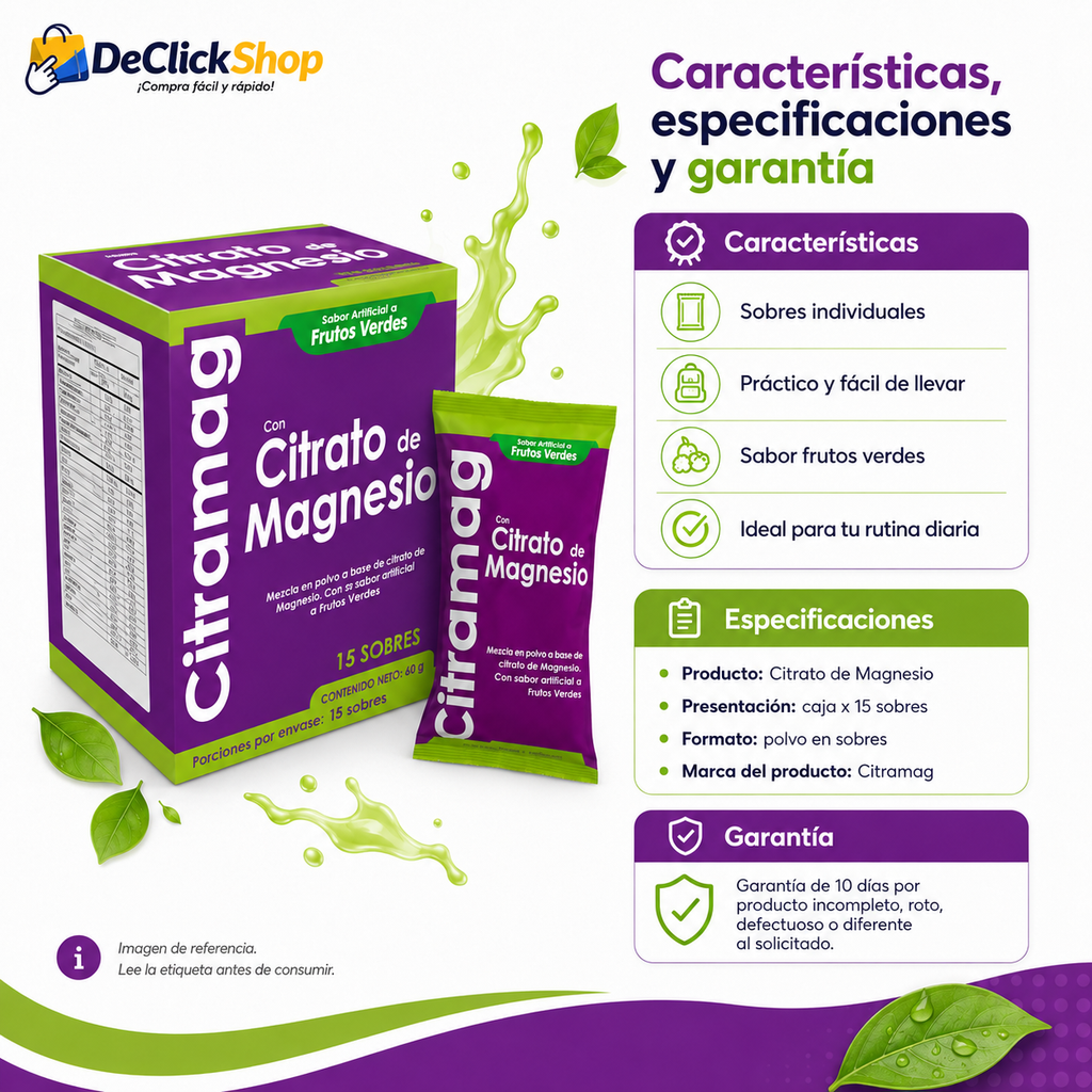 Citramag Citrato de Magnesio en Sobres – Sabor Frutos Verdes x 15
