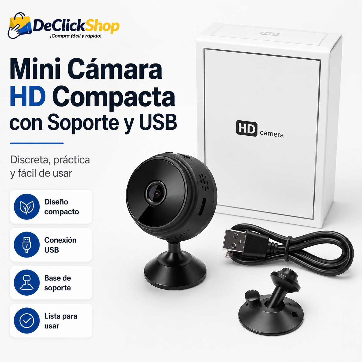 Mini Cámara Compacta con Soporte y Cable USB