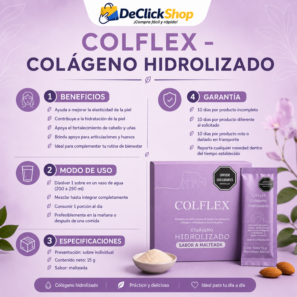 Colágeno Hidrolizado COLFLEX – Sobre Individual de 15 g, Sabor Malteada