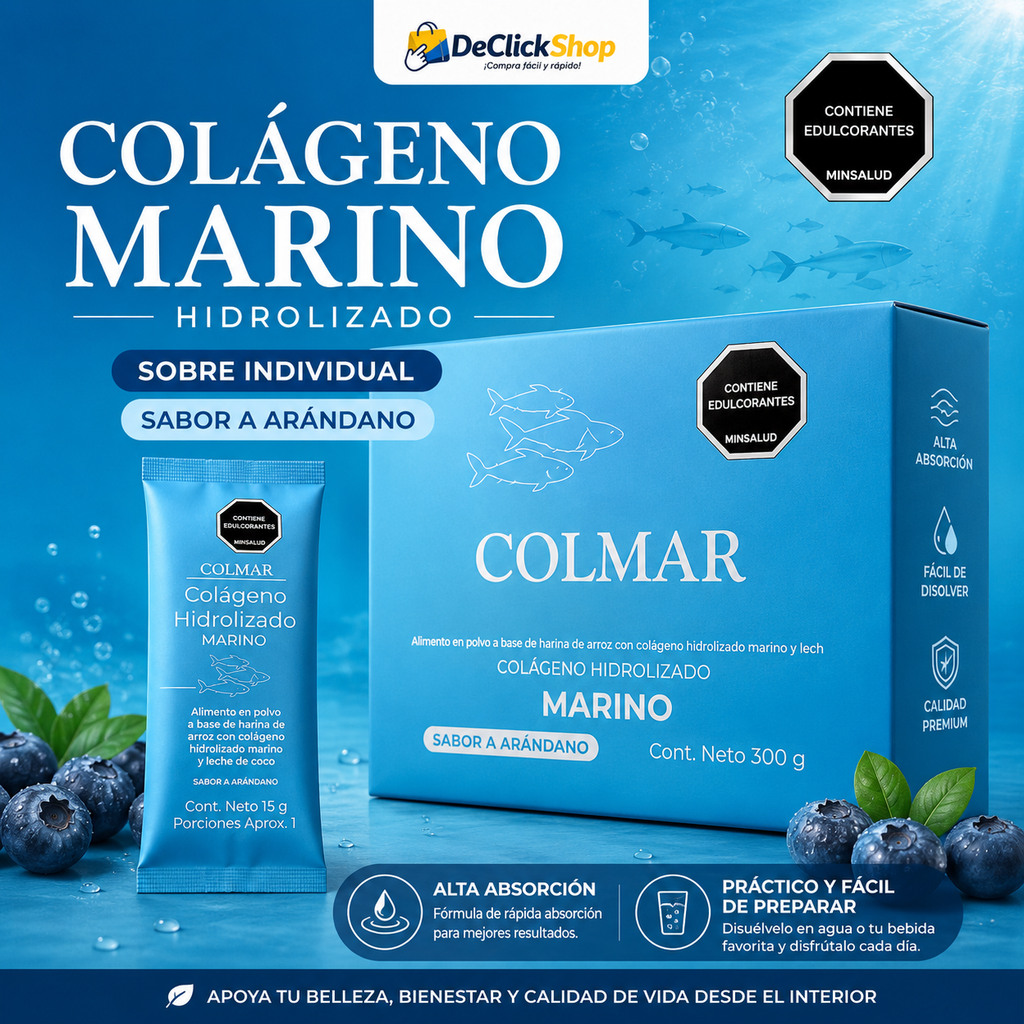 Colágeno Marino Hidrolizado COLMAR en Sobre Individual de 15 g – Sabor Arándano