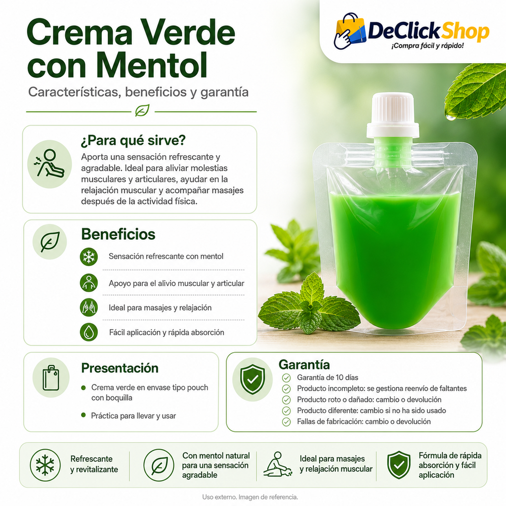 Crema Verde Refrescante con Mentol para Masajes y Relajación Muscular