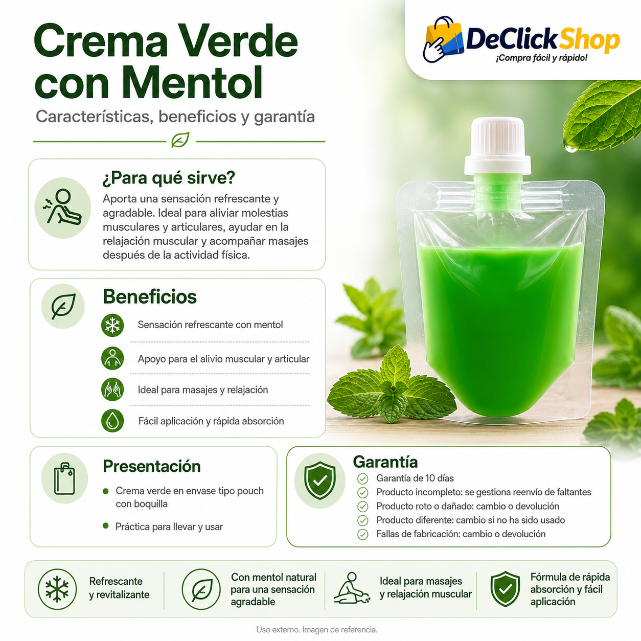 Crema Verde Refrescante con Mentol para Masajes y Relajación Muscular